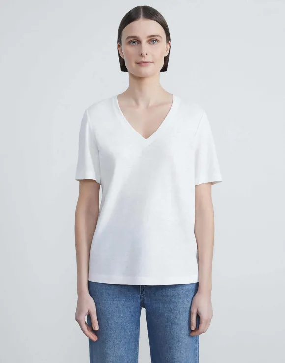 Linen-Cotton Jersey V-Neck Tee
