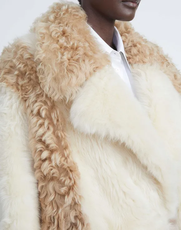 Long Hair Shearling Reversible Double-Breasted Overcoat