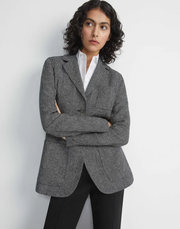 Marled Linen Basketweave Three Pocket Blazer