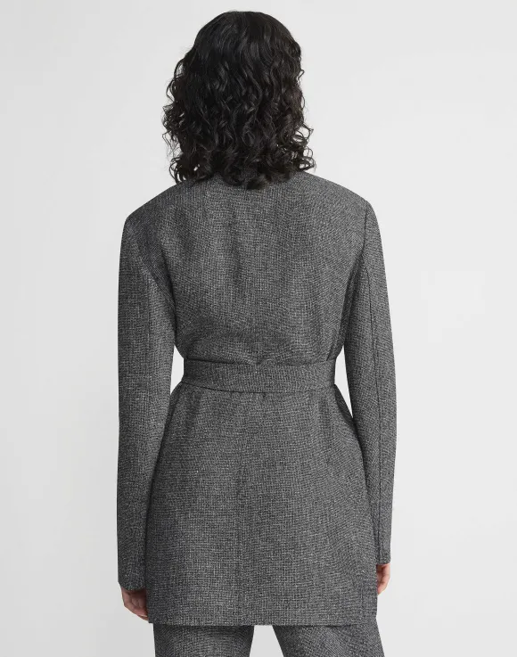 Marled Linen Basketweave Belted Blazer