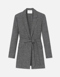 Marled Linen Basketweave Belted Blazer