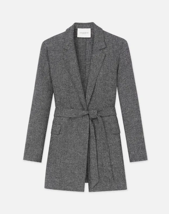Marled Linen Basketweave Belted Blazer