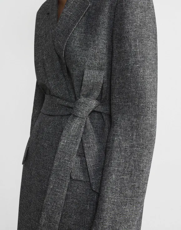 Marled Linen Basketweave Belted Blazer