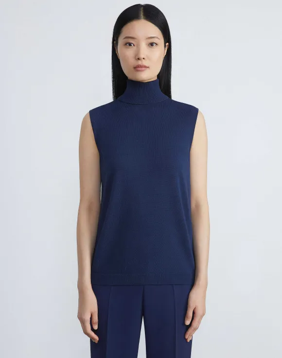 Matte Crepe Sleeveless Turtleneck Sweater