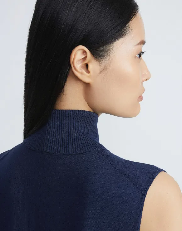 Matte Crepe Sleeveless Turtleneck Sweater