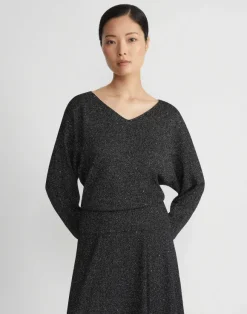 Merino Wool-Sequin Silk Blouson Sweater
