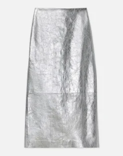 Metallic Crinkle Leather Pencil Skirt