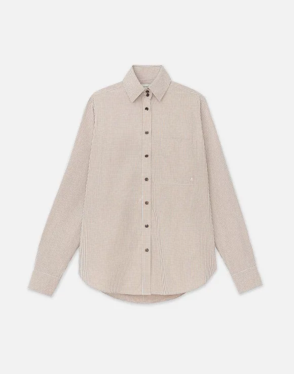 Micro Gingham Cotton Poplin High Collar Shirt