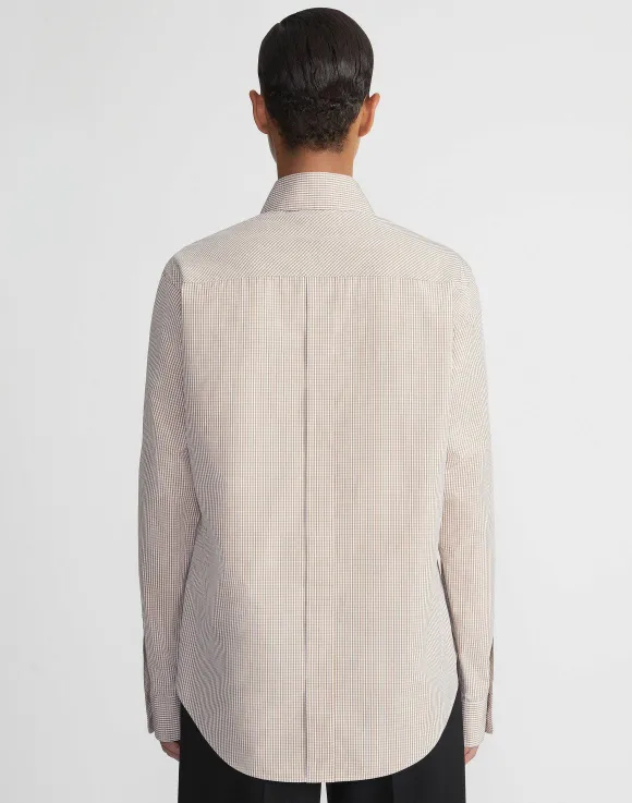 Micro Gingham Cotton Poplin High Collar Shirt