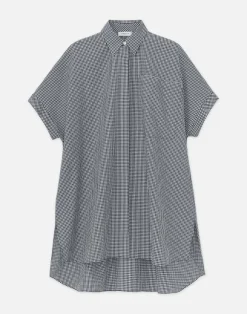 Micro Gingham Cotton Seersucker Oversized Shirt