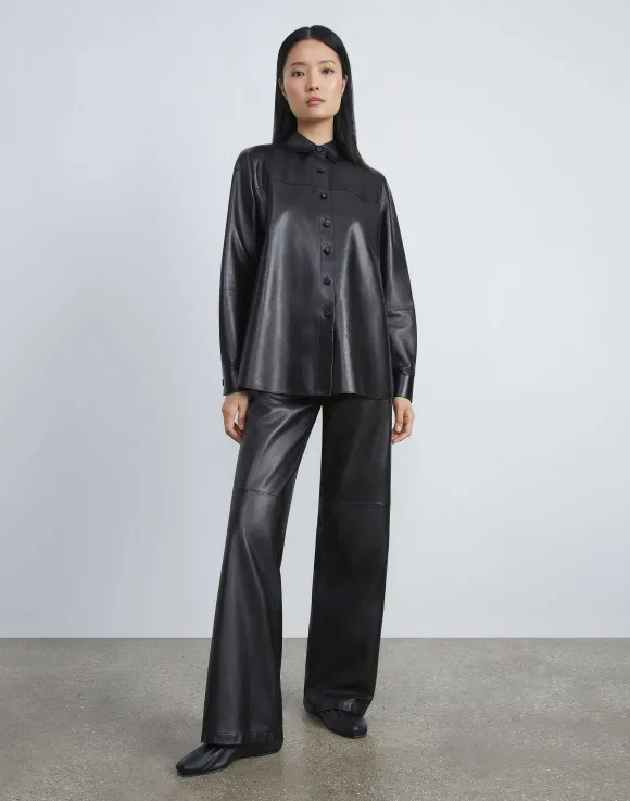 Nappa Lambskin Leather Shirt Jacket