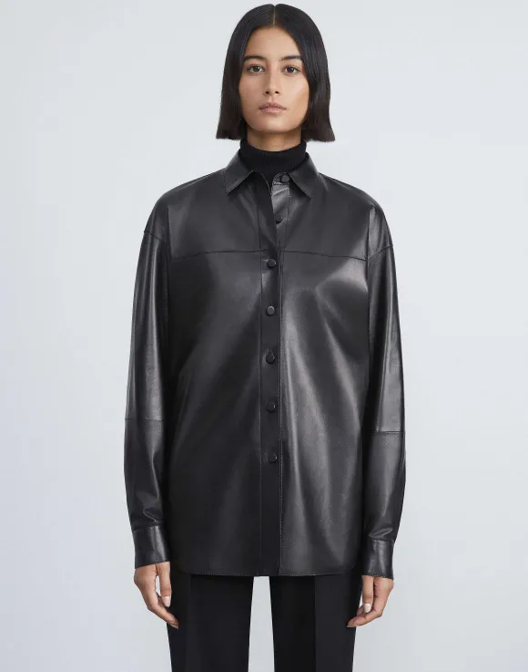 Nappa Lambskin Leather Shirt Jacket