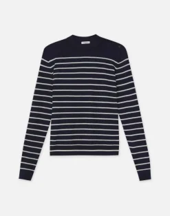 Naval Stripe Cashmere Button Shoulder Sweater