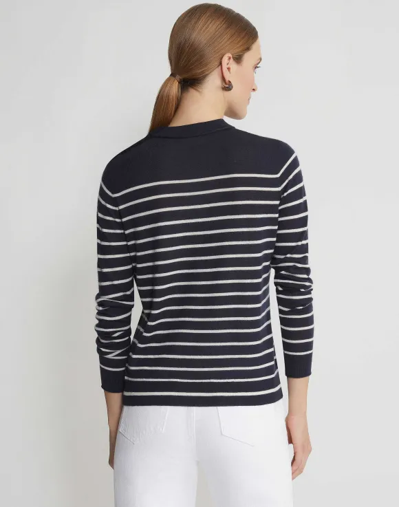 Naval Stripe Cashmere Button Shoulder Sweater
