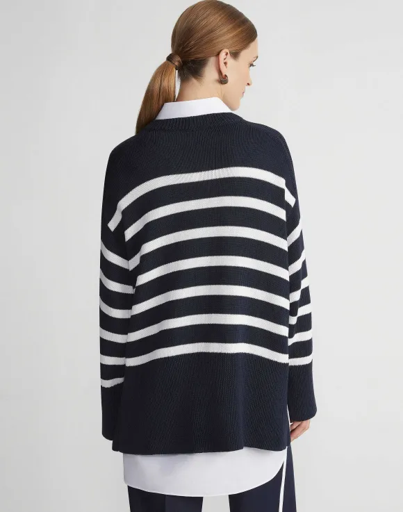Naval Stripe Cotton-Silk Button Side Sweater