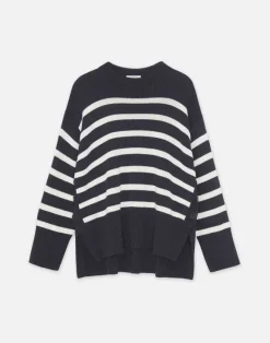 Naval Stripe Cotton-Silk Button Side Sweater