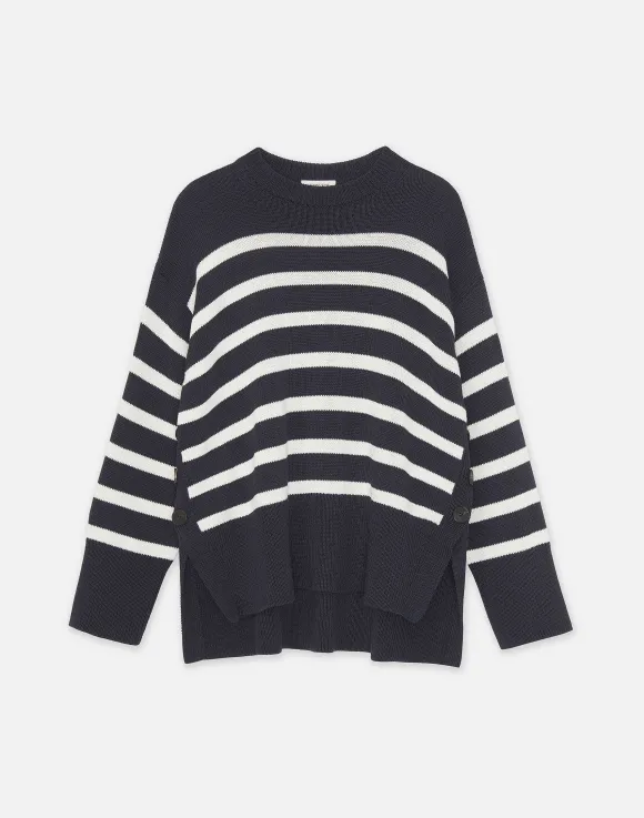 Naval Stripe Cotton-Silk Button Side Sweater