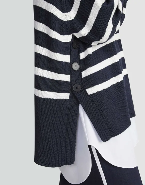 Naval Stripe Cotton-Silk Button Side Sweater