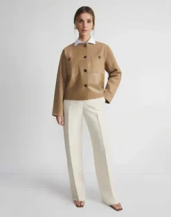 Nubuck Suede & Leather Collarless Jacket