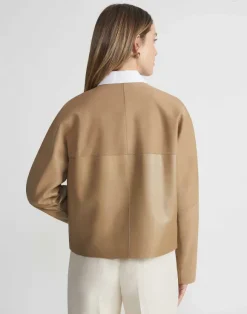 Nubuck Suede & Leather Collarless Jacket