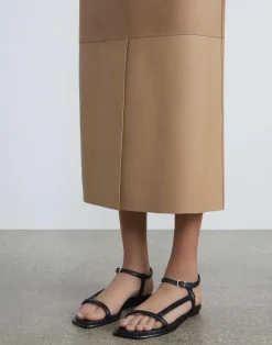 Nubuck Suede & Nappa Leather Two-Tone Midi Skirt