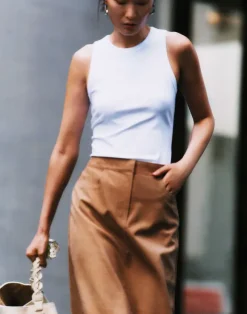 Nubuck Suede & Nappa Leather Two-Tone Midi Skirt