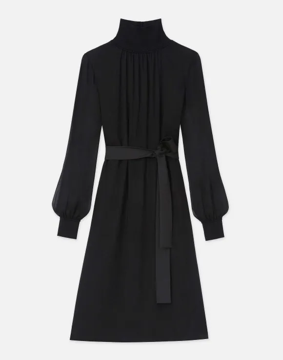 Opaque & Sheer Silk Turtleneck Dress
