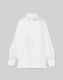 Opaque & Sheer Silk Wrap Blouse