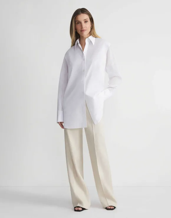 Organic Cotton Poplin Sheer Sleeve Oversized Shirt