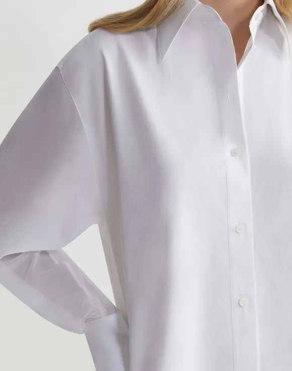 Organic Cotton Poplin Sheer Sleeve Oversized Shirt