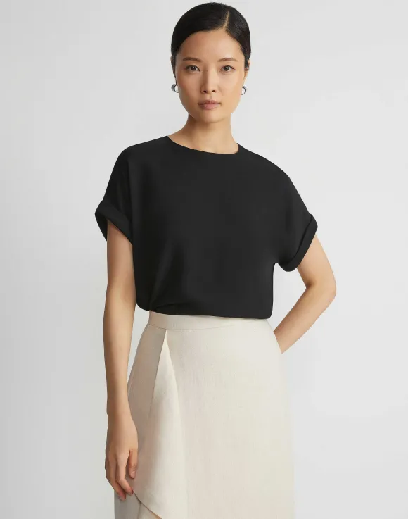 Organic Silk Georgette Cuffed T-Shirt Blouse