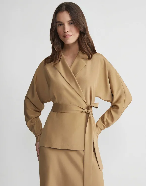 Organic Silk Stretch Crepe De Chine Wrap Shirt Jacket