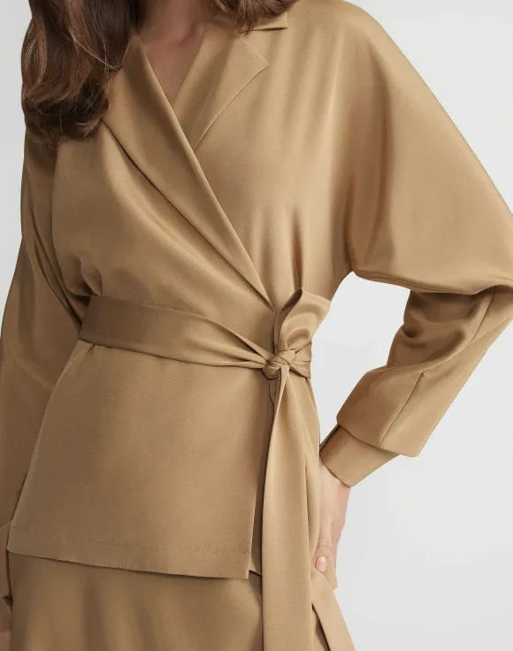 Organic Silk Stretch Crepe De Chine Wrap Shirt Jacket