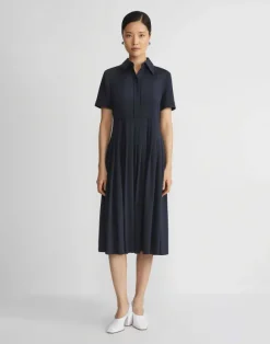 Organic Silk Stretch Georgette Pleated Shirtdress