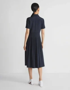 Organic Silk Stretch Georgette Pleated Shirtdress