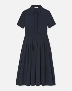 Organic Silk Stretch Georgette Pleated Shirtdress