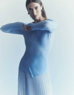 Overprint Finespun Voile Pleat Stitch Crossover Sweater