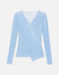 Overprint Finespun Voile Pleat Stitch Crossover Sweater