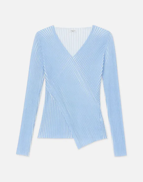 Overprint Finespun Voile Pleat Stitch Crossover Sweater