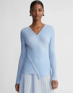Overprint Finespun Voile Pleat Stitch Crossover Sweater