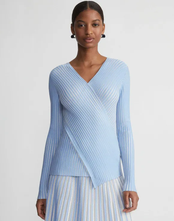Overprint Finespun Voile Pleat Stitch Crossover Sweater