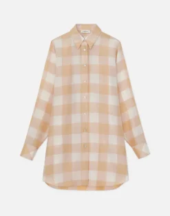 Painted Gingham Print Silk Habutai Oversized Blouse