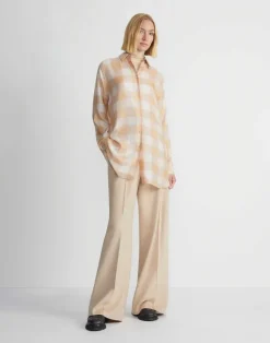 Painted Gingham Print Silk Habutai Oversized Blouse