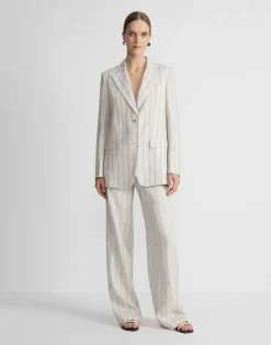 Pinstripe Linen Peak Lapel Blazer
