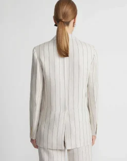 Pinstripe Linen Peak Lapel Blazer