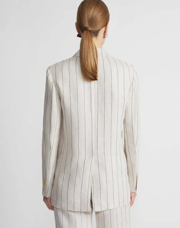Pinstripe Linen Peak Lapel Blazer