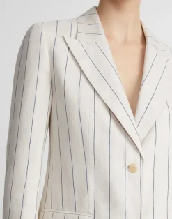 Pinstripe Linen Peak Lapel Blazer