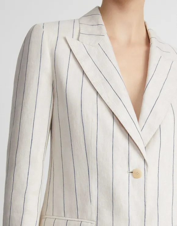 Pinstripe Linen Peak Lapel Blazer