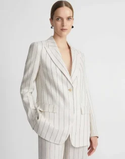Pinstripe Linen Peak Lapel Blazer