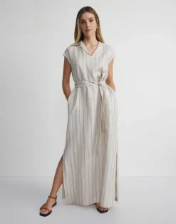 Pinstripe Linen Popover Dress